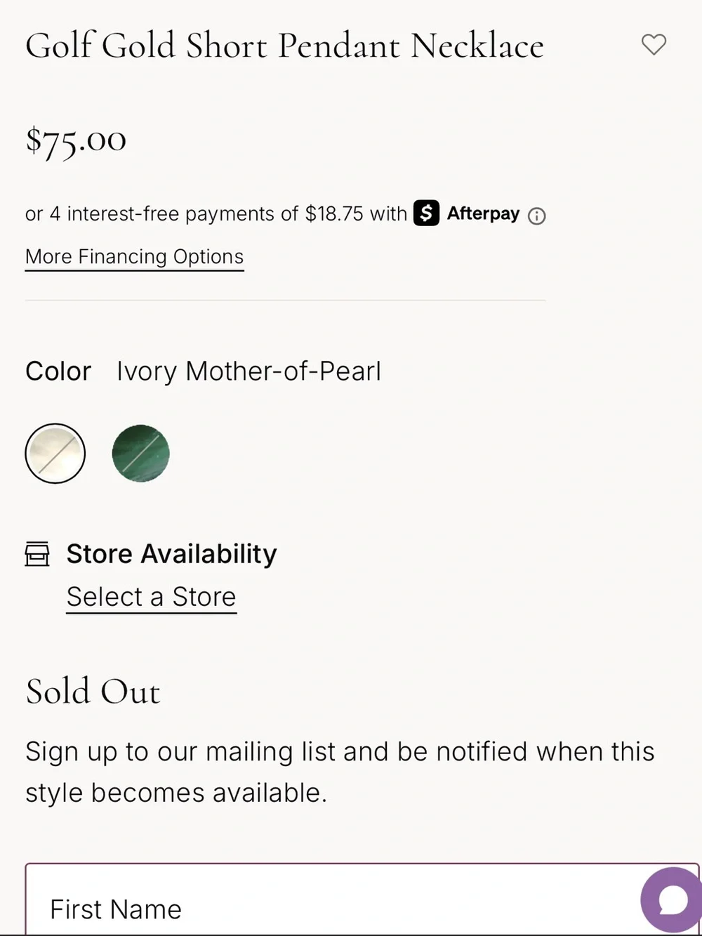 New Kendra Scott Golf Gold Short Pendant Necklace Ivory Mother-of-Pearl - New - Picture 5 of 5